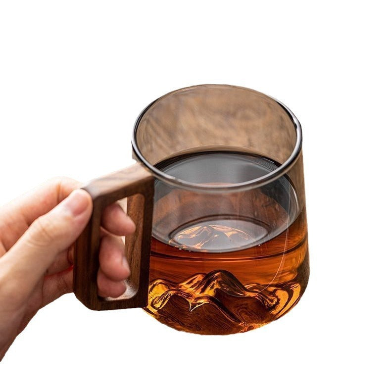 Kiruna Glass Cup with Wooden Handle | Tea Mug