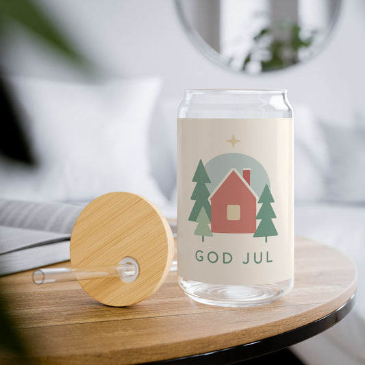 God Jul Holiday Glass | 16oz Sipper with Bamboo Lid & Straw