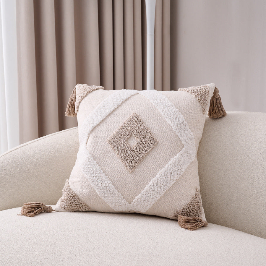 Cotton Linen Bohemian Tassel Pillow Cover 45x45cm Boho Style