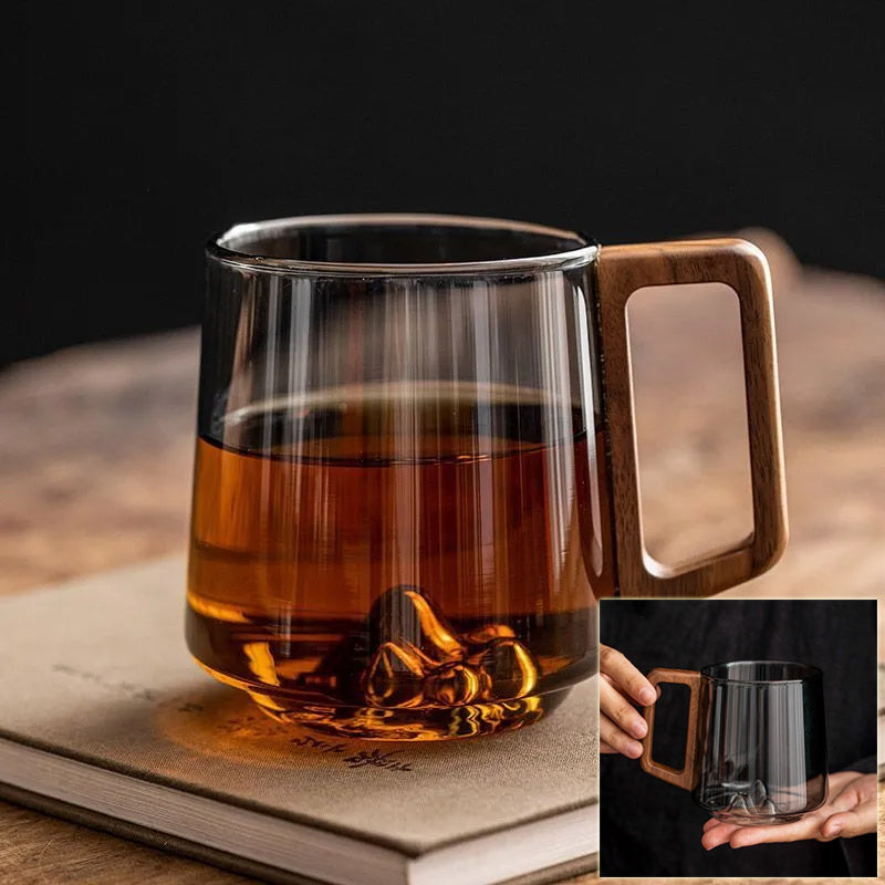 Kiruna Glass Cup with Wooden Handle | Tea Mug