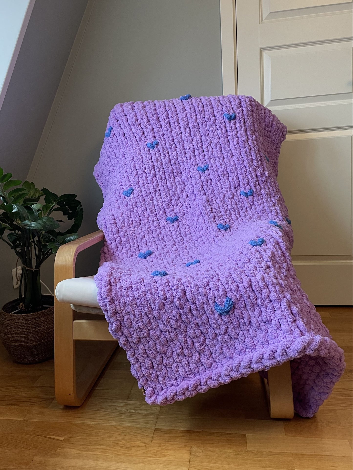 Purple Hearts Chunky Knit Blanket Handmade Mysiga Style