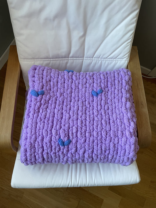 Purple Hearts Chunky Knit Blanket Handmade Mysiga Style