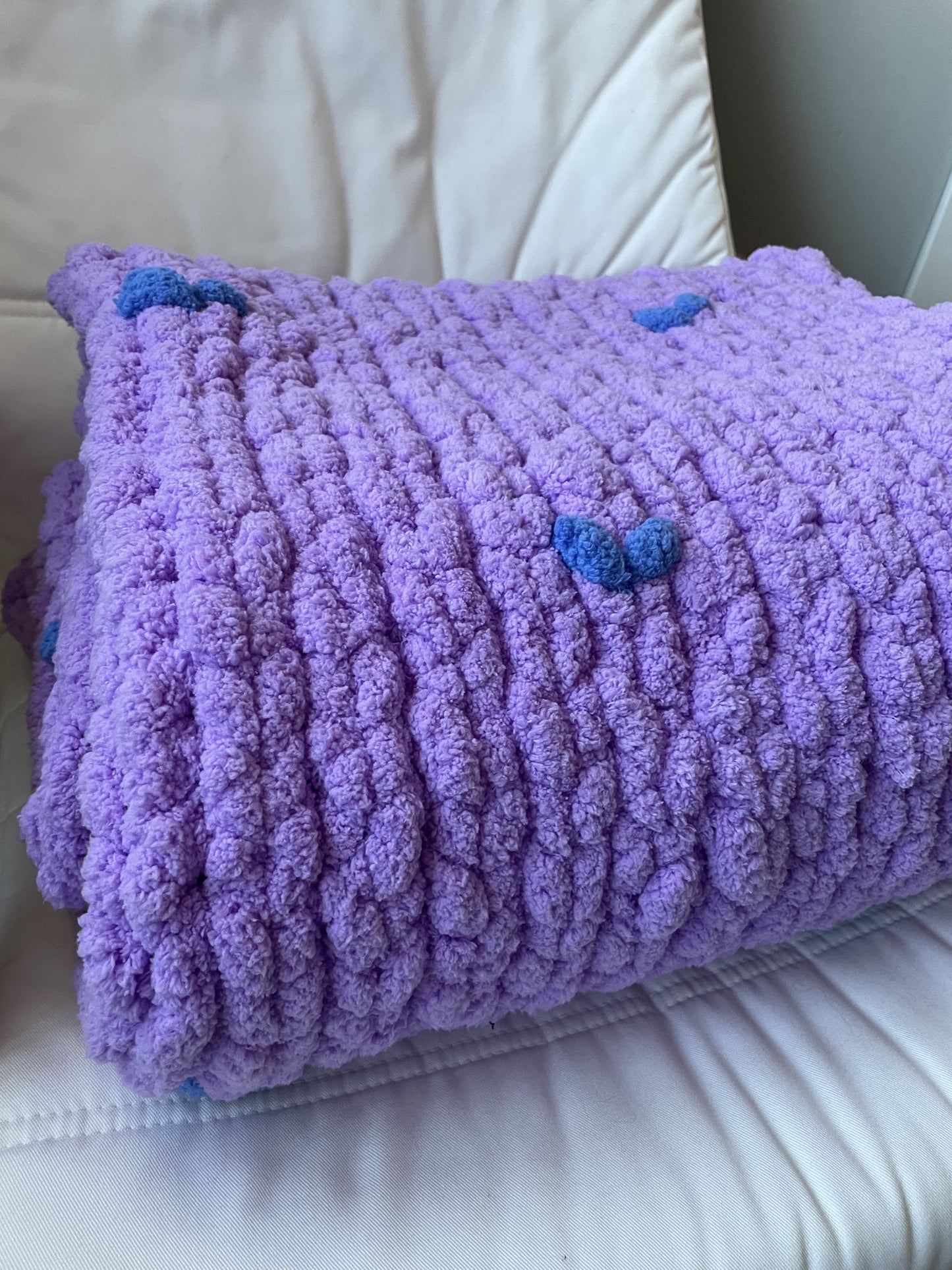 Purple Hearts Chunky Knit Blanket Handmade Mysiga Style