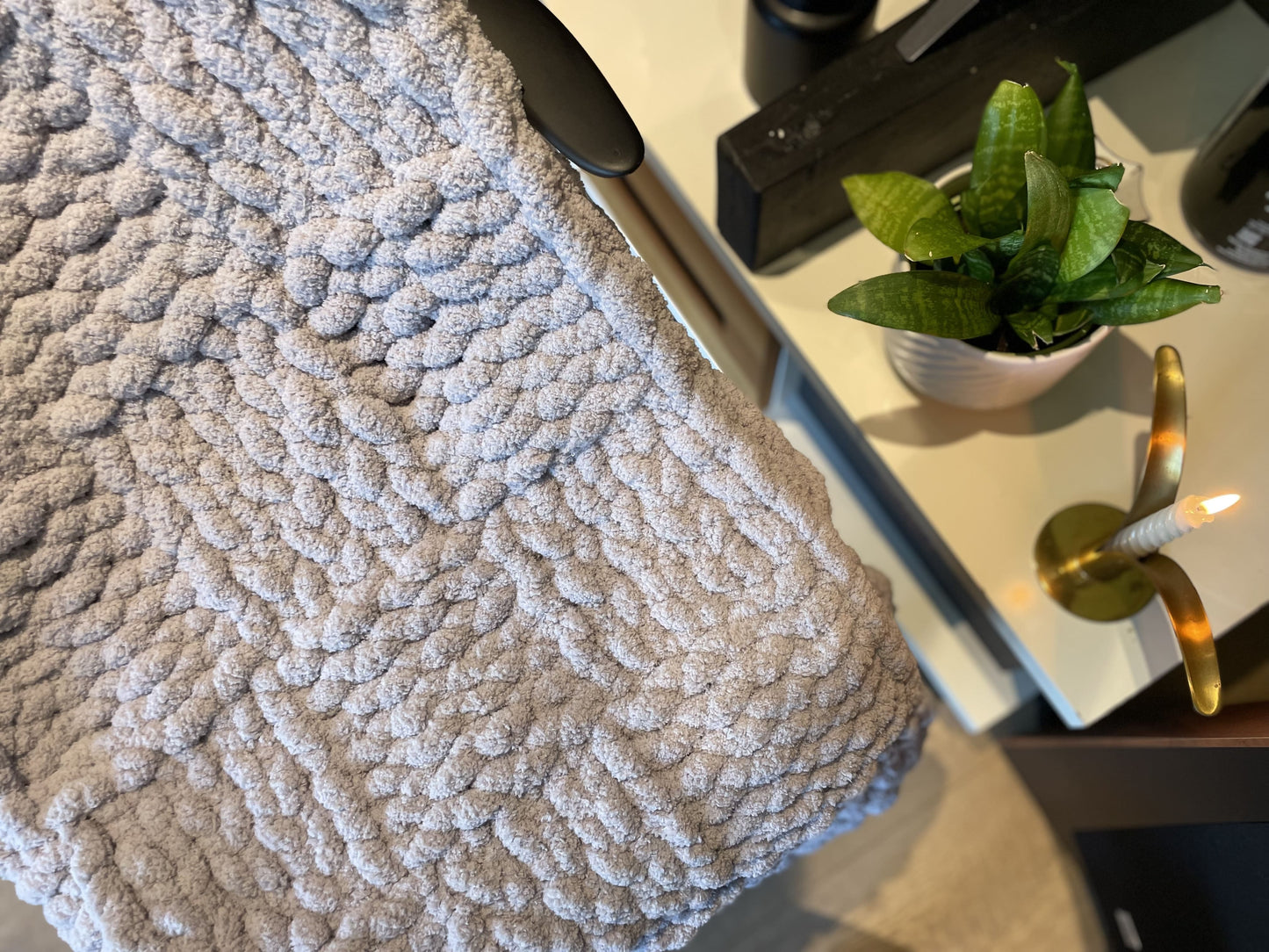 Grey Chunky Knit Blanket 150x90cm | Handmade Nordic Throw | Mysiga Style