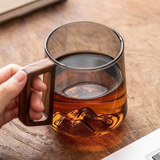Kiruna Glass Cup with Wooden Handle | Tea Mug
