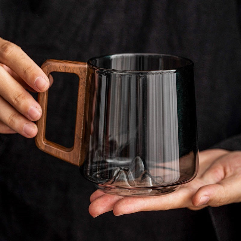 Kiruna Glass Cup with Wooden Handle | Tea Mug