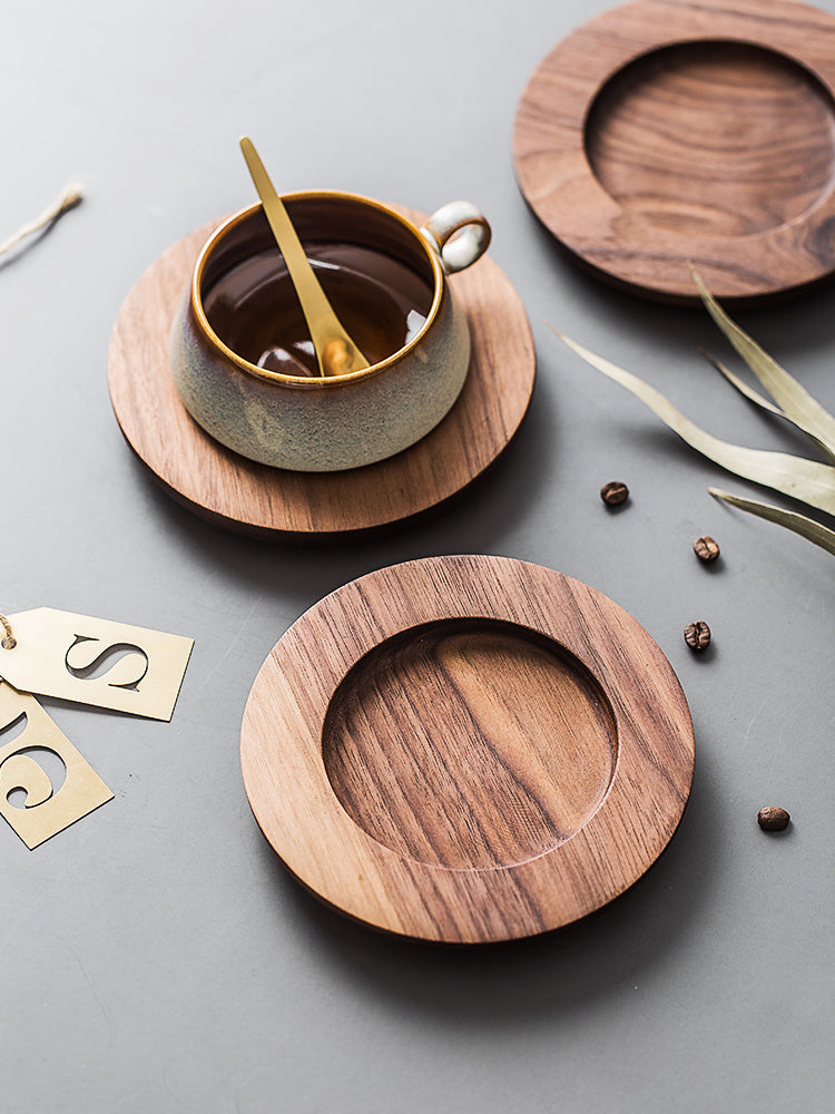 Kyoto Ceramic Cup Set | Japanese Style Coffee & Tea Mug with Wooden Saucer