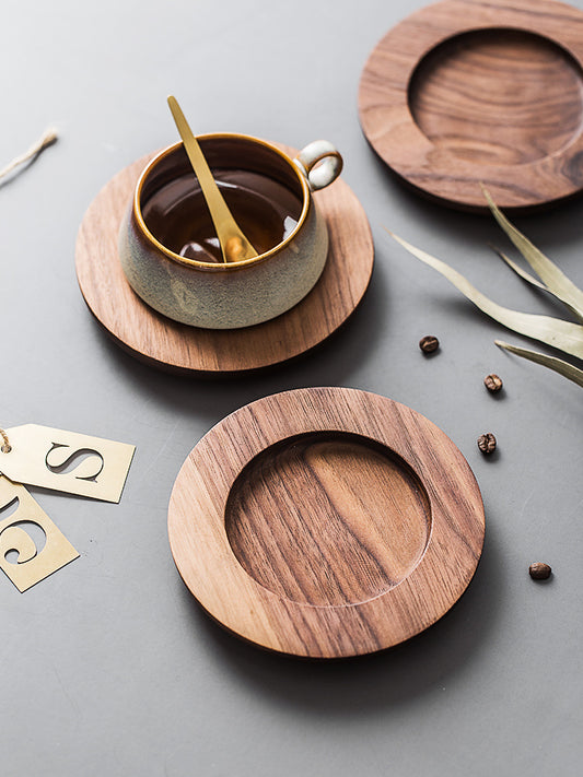 Kyoto Ceramic Cup Set | Japanese Style Coffee & Tea Mug with Wooden Saucer