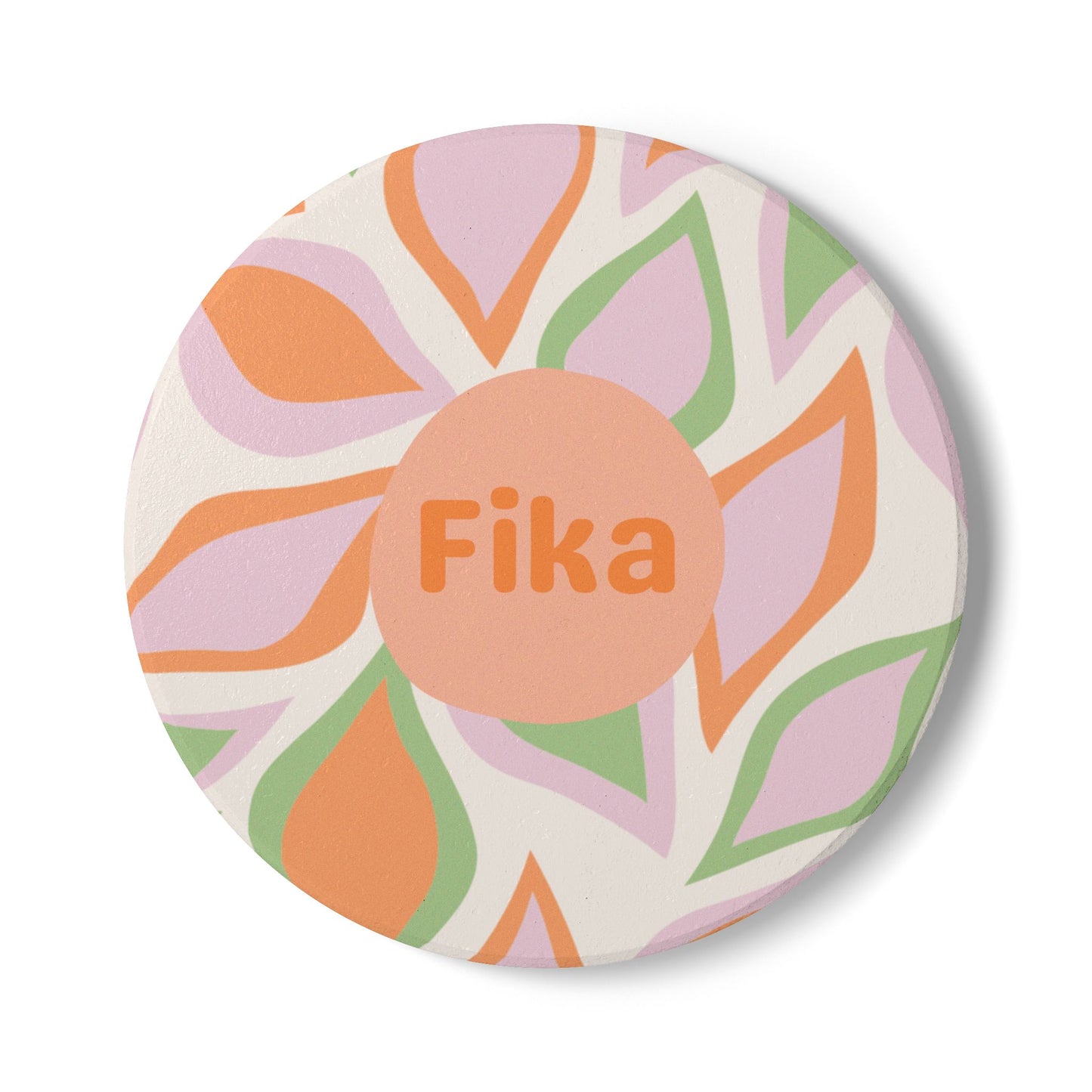 Fika Floral Ceramic Coaster | Retro Pastel Coffee Coaster with Cork Back