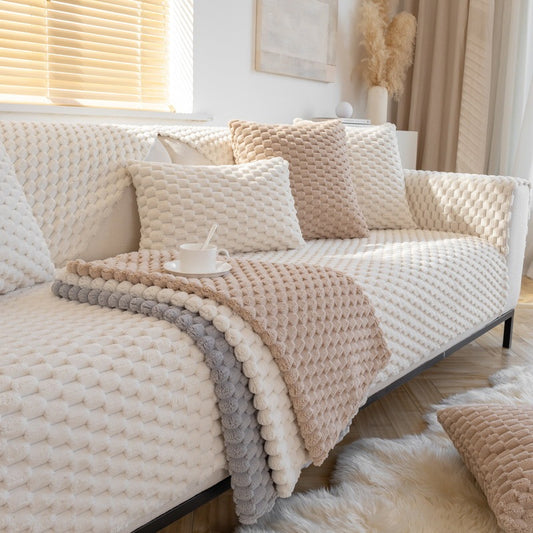Sofa Cushion Cover | Cozy Winter Plush Sofa Cover | Thick & Non-Slip