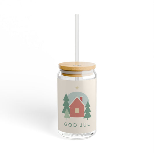 God Jul Holiday Glass | 16oz Sipper with Bamboo Lid & Straw