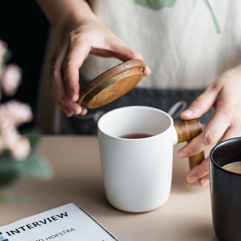 Tokyo Modern Mug | Ceramic & Acacia Wood Handle | Minimalist Japanese Design