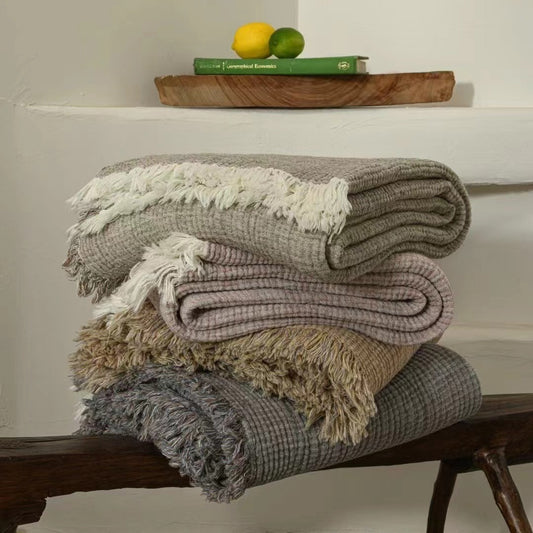 Sofia Blanket | Cotton and Linen Tassel Throw | Modern and Minimalist