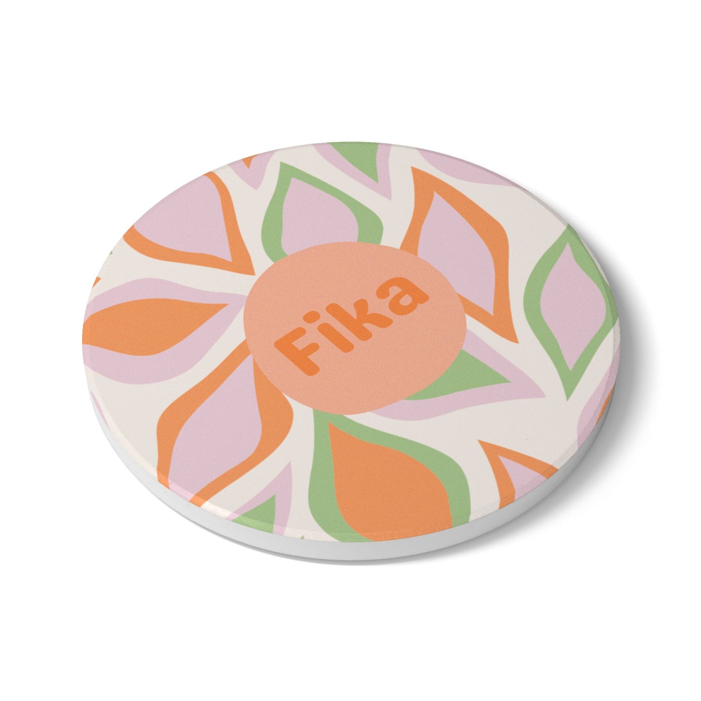 Fika Floral Ceramic Coaster | Retro Pastel Coffee Coaster with Cork Back