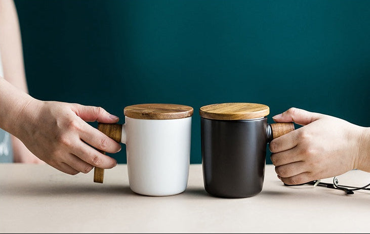 Tokyo Modern Mug | Ceramic & Acacia Wood Handle | Minimalist Japanese Design