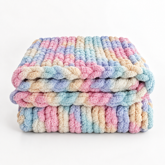 Handgjord Grovstickad Pläd - Marshmallow