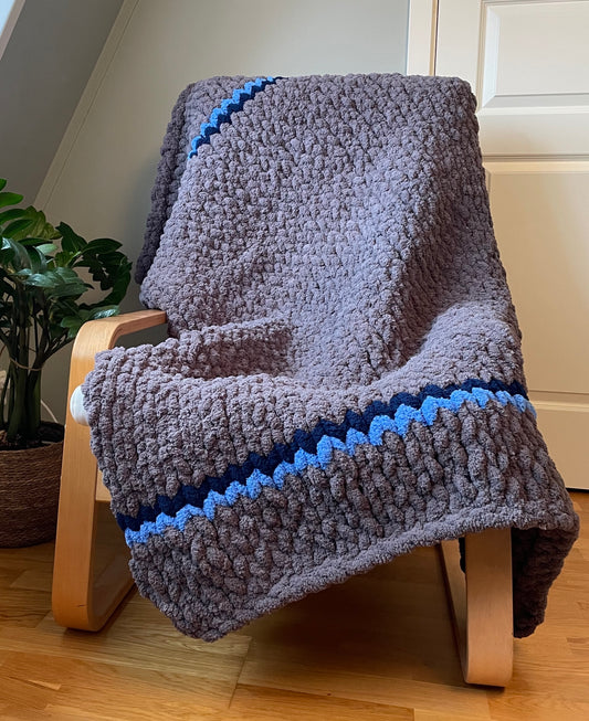 November Sky Chunky Knit Blanket Handmade Dark Gray