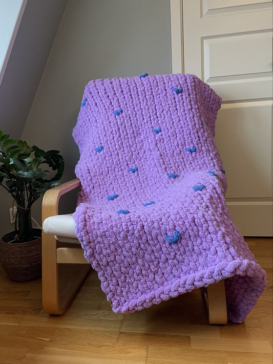 Purple Hearts Chunky Knit Blanket Handmade Mysiga Style