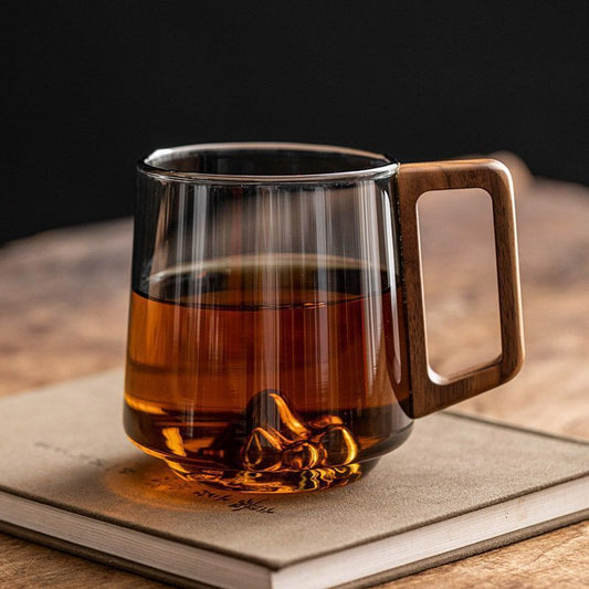Kiruna Glass Cup with Wooden Handle | Tea Mug